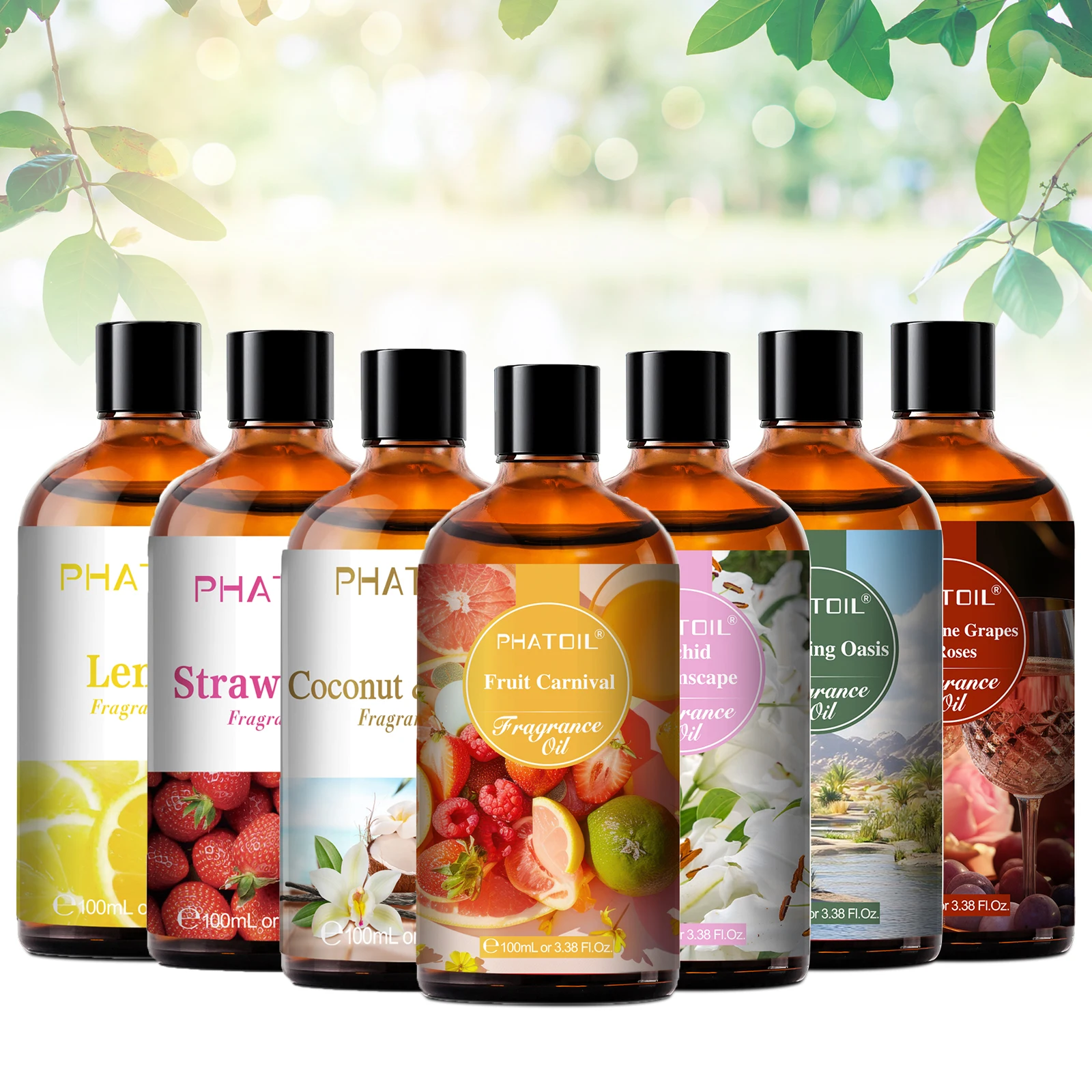

PHATOIL 1PCS 100ml Fragrance Oil For Diffuser Aromatherapy Fruit Carnival Coconut & Vanilla Almond Vanilla Strawberry Aroma Oils
