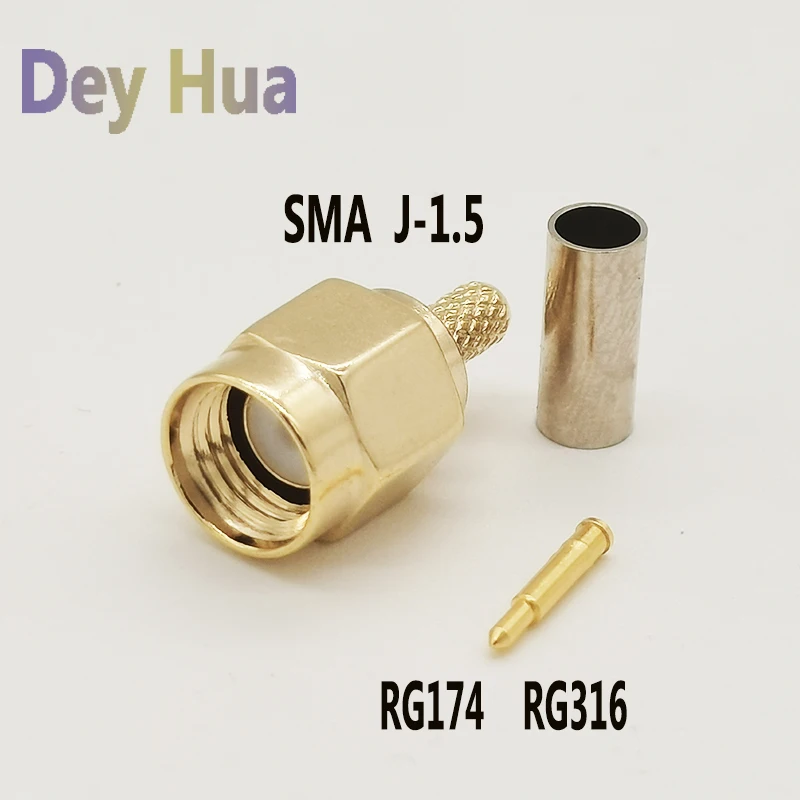 10/50/100PCS SMA female SMA male plug partition crimping RG316 RG174 RG58 RG142 LMR195 cable RF coaxial connector wire terminal