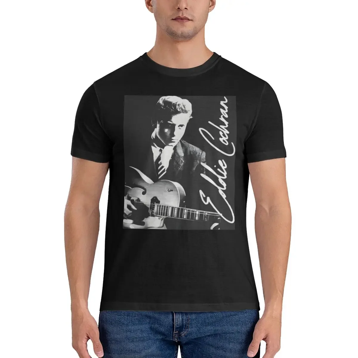 Men's T-Shirt Eddie Cochran 50S Vintage 100% Cotton Tee Shirt Short Sleeve Buddy Holly A Rock Singer T Shirt Crewneck Clothes