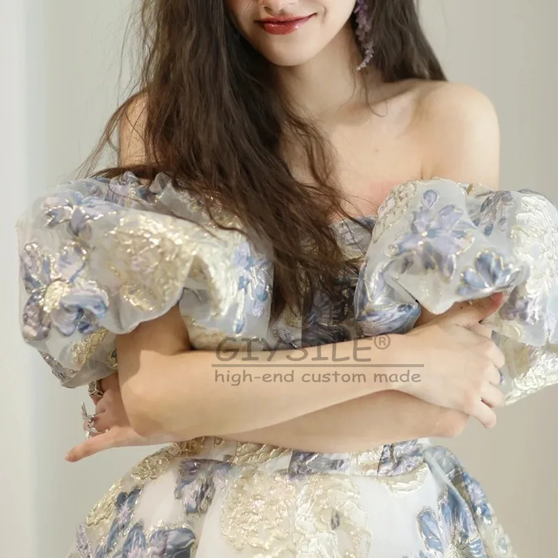 

GIYSILE индивидуальное синее модное вечернее платье с цветочным принтом, женское платье без рукавов с объемными рукавами, новинка 2025, темпераментные банкетные вечерние платья