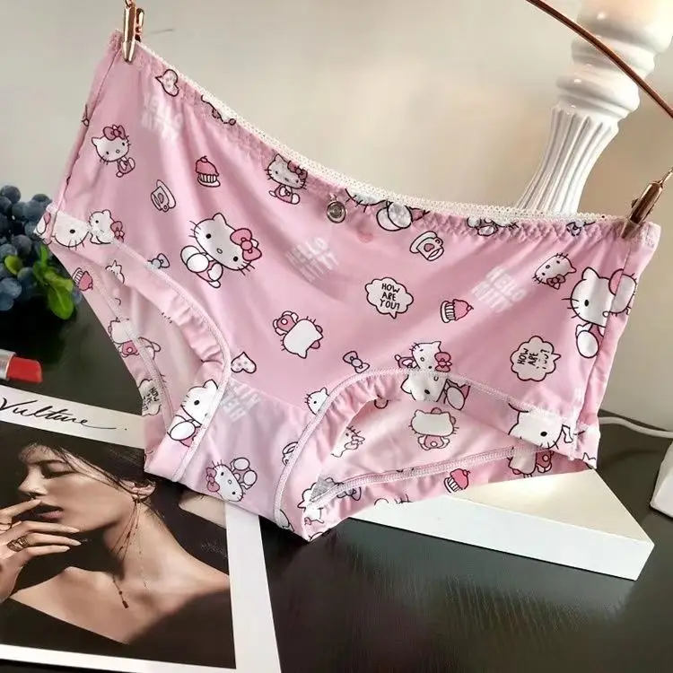 Sanrio Hello Kitty Girls Panties Japanese Anime Sexy Ice Silk Cartoon Print Breathable Ladies Cute Summer Panties