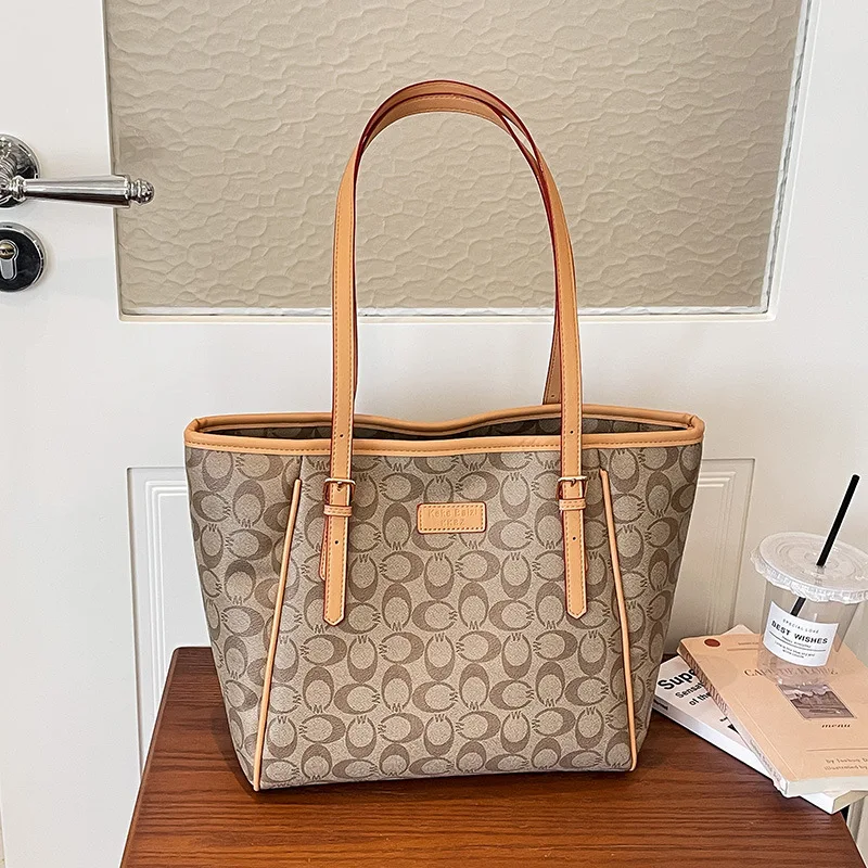 Women Vintage Printed Tote Bag, Large Capacity Shoulder Handbag, Adjustable Strap Top Handle Purse, Classic Retro Pattern Shoppe