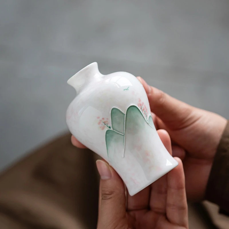 Ceramic Hand Drawn Mountain Pattern Small Vase, Creative Home Living Room Bedroom, Office, Restaurant Supplies, Flower Ware, 1Pc