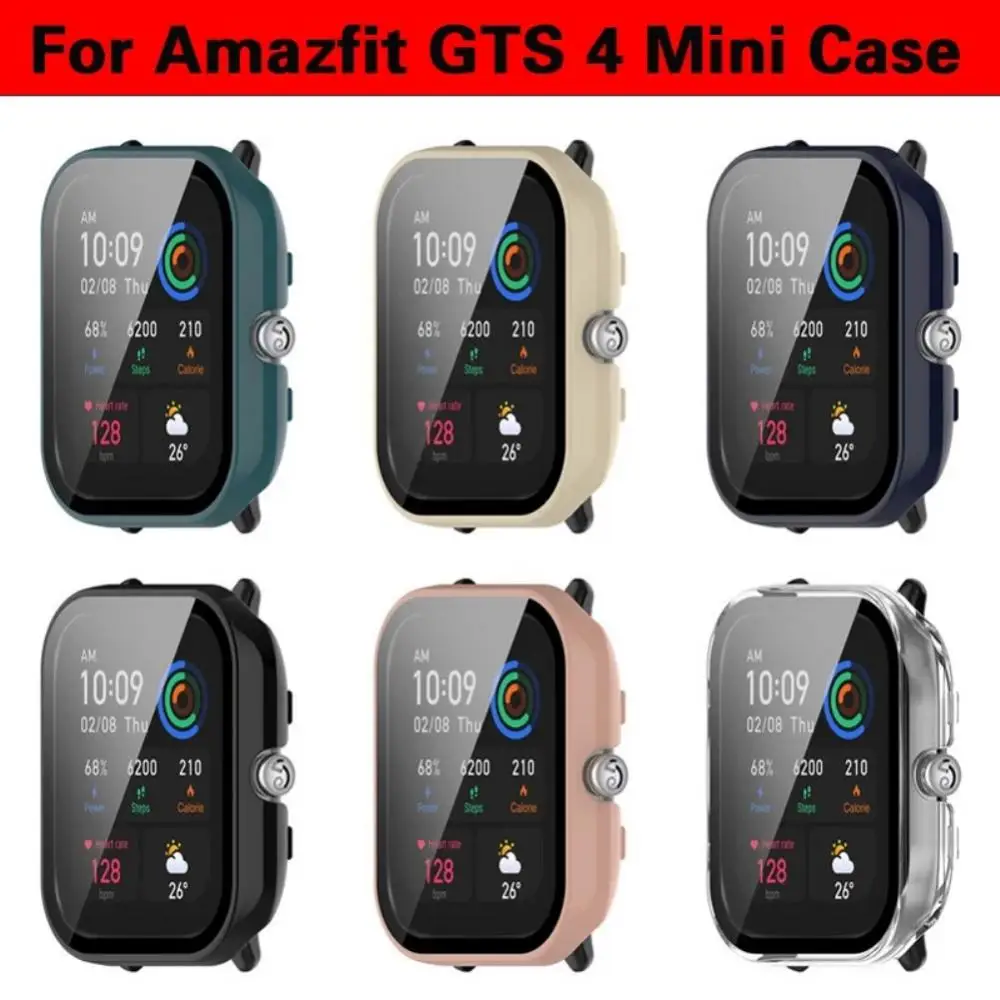 For Amazfit GTS 4 Mini PC Case With HD Tempered Glass Screen Protector Scratch-Resistant PC Protective Cover (Option 01-05)