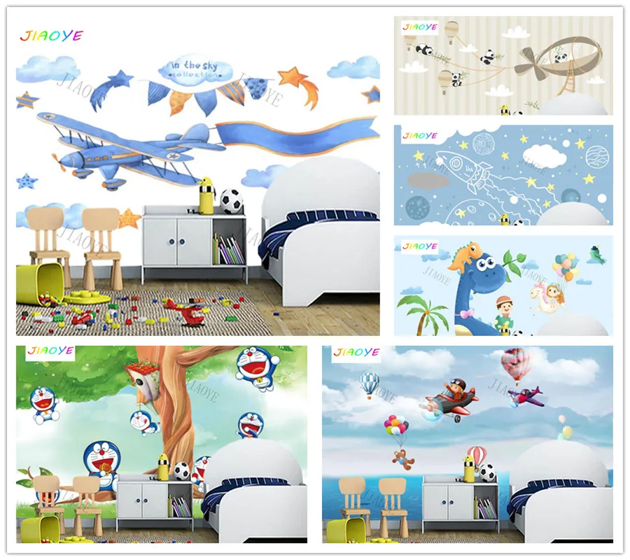 

Custom Cartoon rocket plane dinosaur bear Kids Room Wallpaper Mural Living Room TV Wall children Bedroom Wallpaper Home Decor