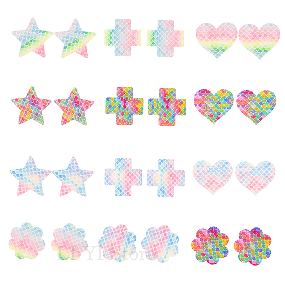 12 Styles 5 Pairs Sexy Glitter Nipple Cover Polka-dot Heart Cross Shape Pasties Disposable Invisible Bra Nipple Stickers