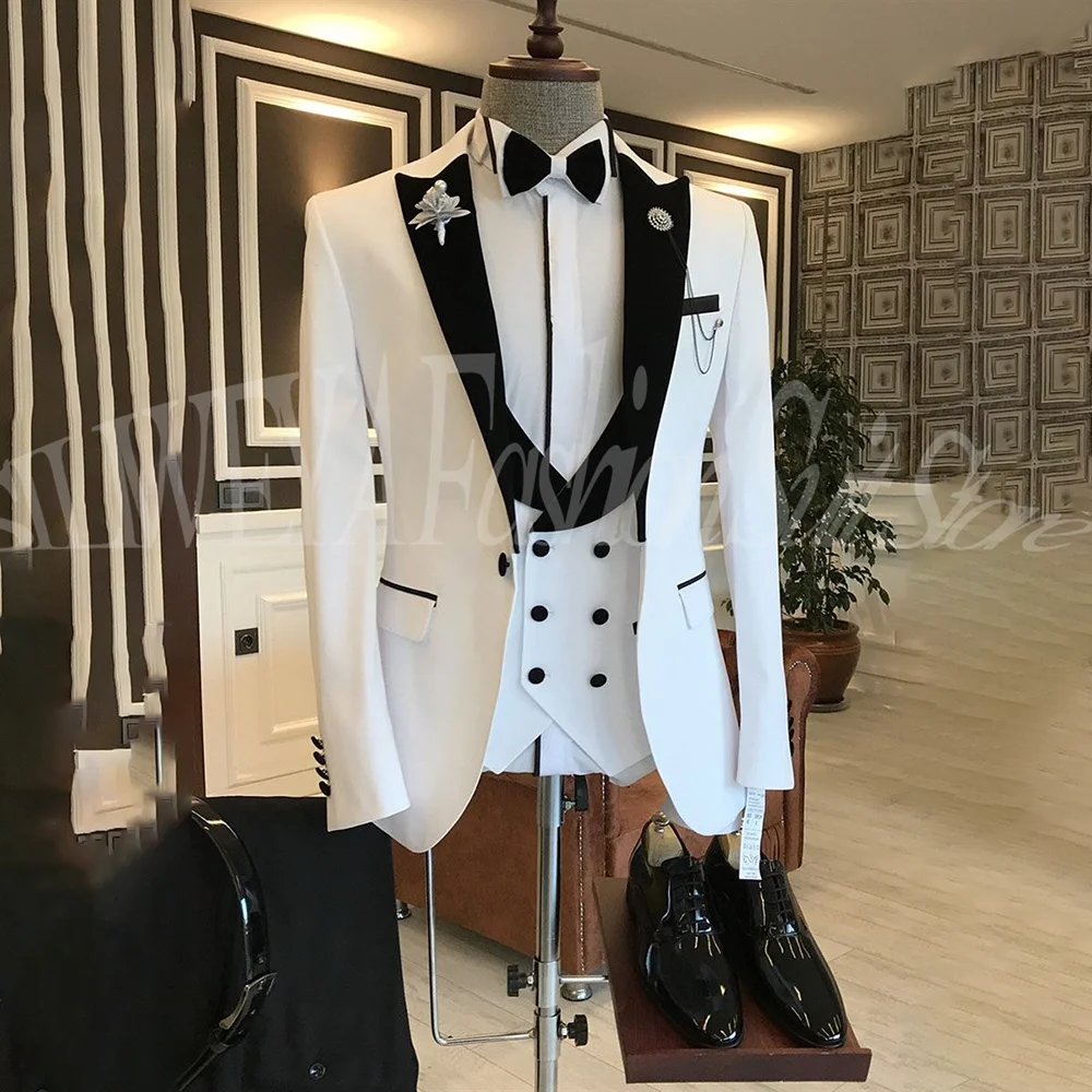 

Elegant Slim Men Suit Three-pieces Blazer Pants Vest Casual Party Prom Wedding Groom Groomsman Tuxedo Traje De Hombre Elegante