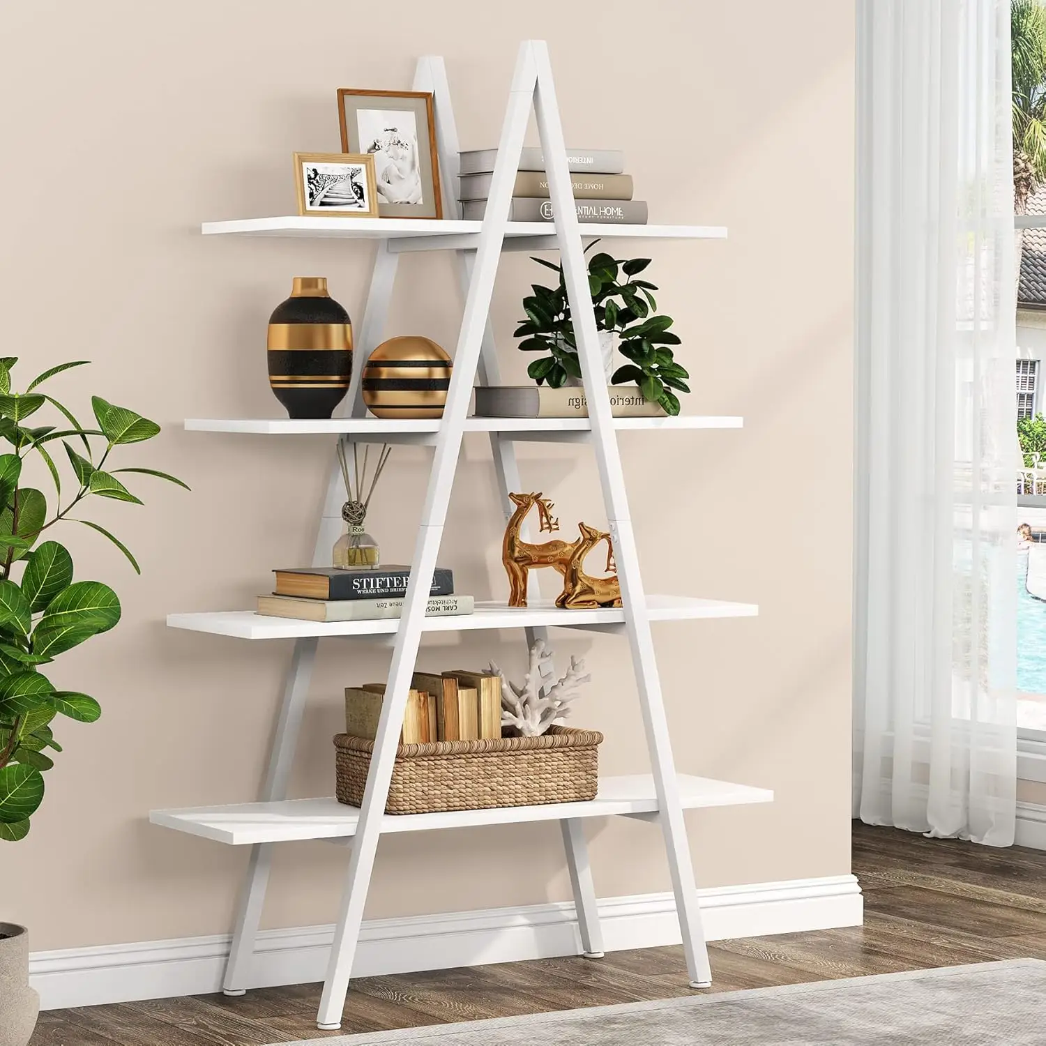 

Tribesigns 4-Tier Bookshelf, A-Shaped Bookcase 4 Shelves Industrial Ladder Shelf Open Display Shelves Book Storage Organizer