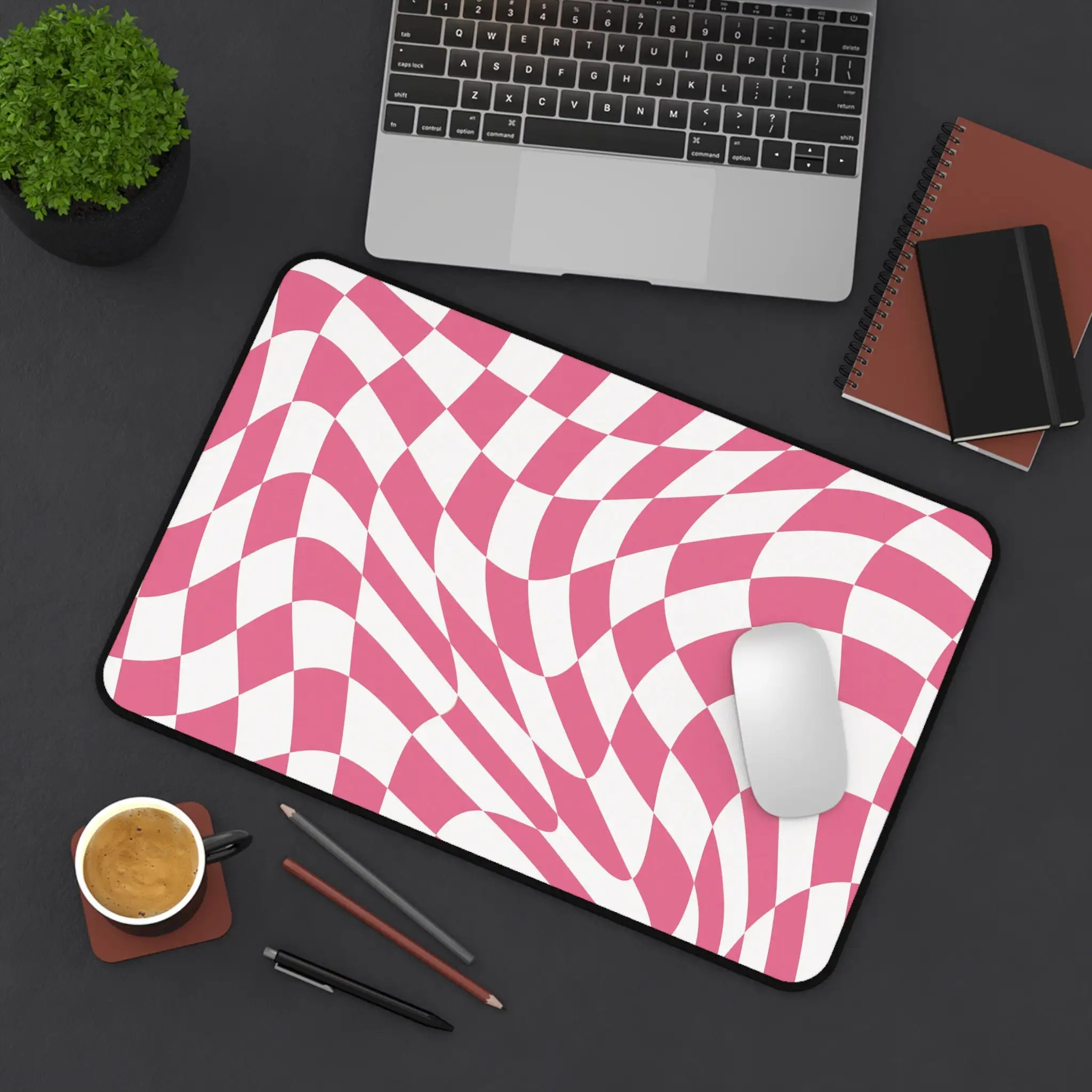 Pink Aesthetic Checkered Desk Mat with Colorful Checkered Patterns, Cute and Attractive, Ideal for Office and Home Workspaces