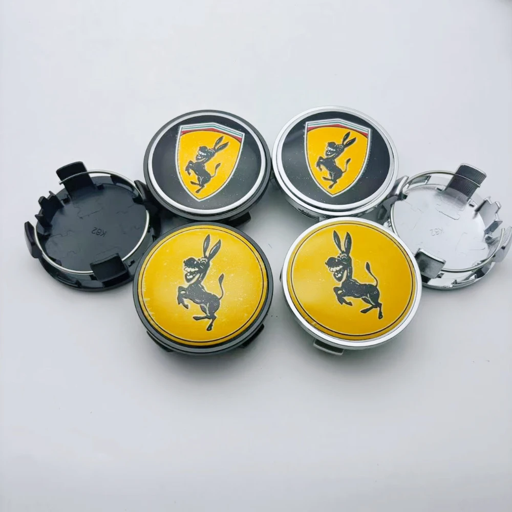 4pcs O.D 62MM Clips 56MM Donkey Emblem Car Wheel Center Caps Styling Accessories for Ferrari Wheels Rim Hubcaps Cover Replace