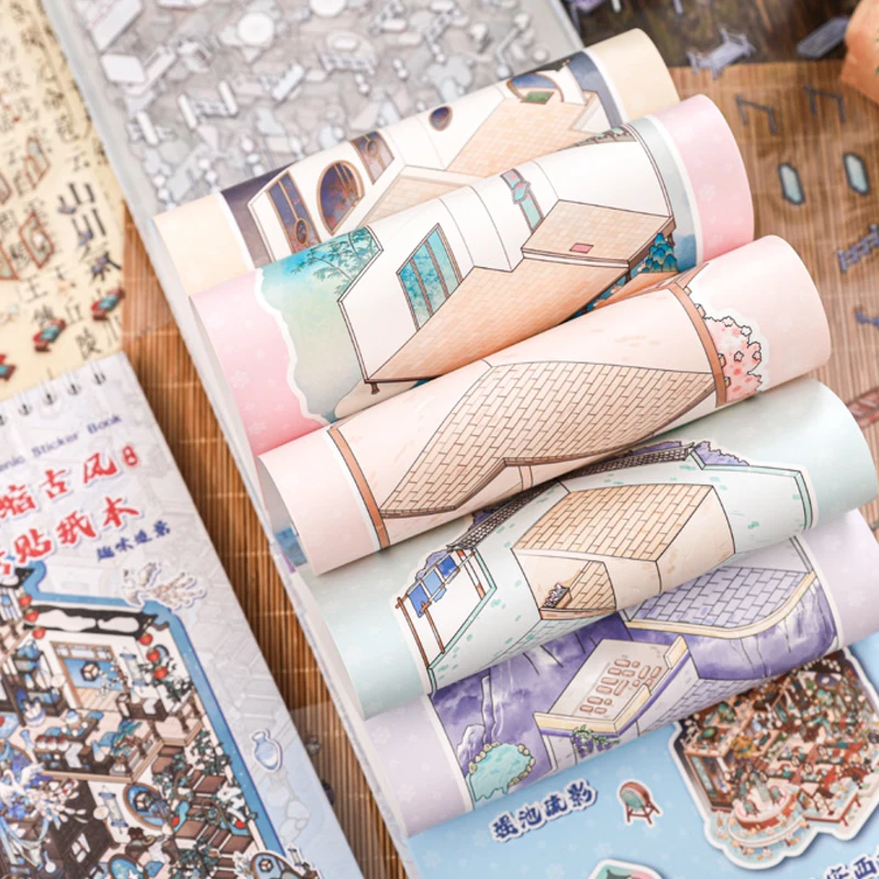 Mr. Paper Miniature Landscaping Sticker Book 20 sheets/pack Chinese Ancient Scenery Style Scene Stickerbook Home Decoration Gift