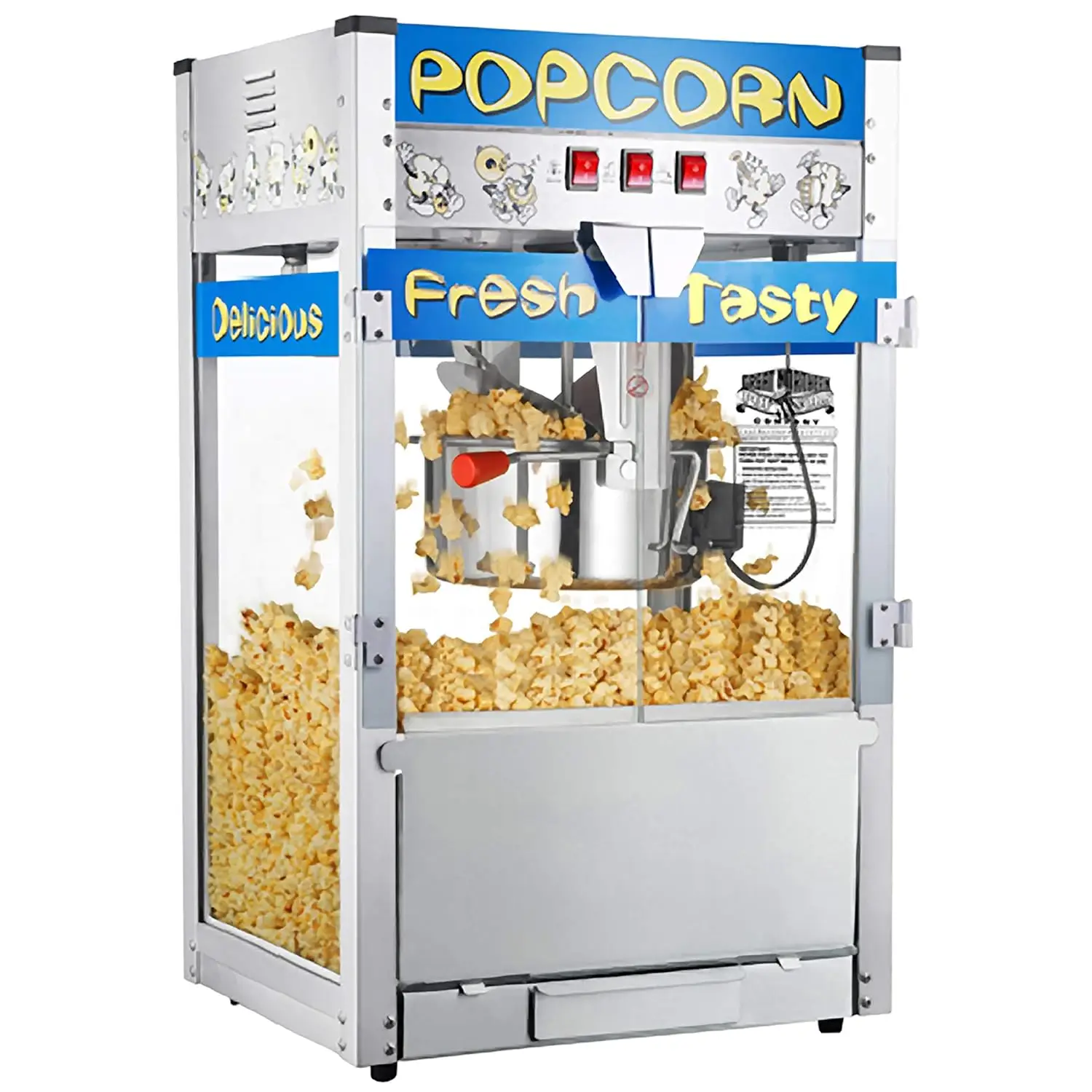 Popcorn Popcorn Machine - 12oz Stainless-Steel Kettle, Reject Kernel Tray, Warming Light, and Accessories (Blue)