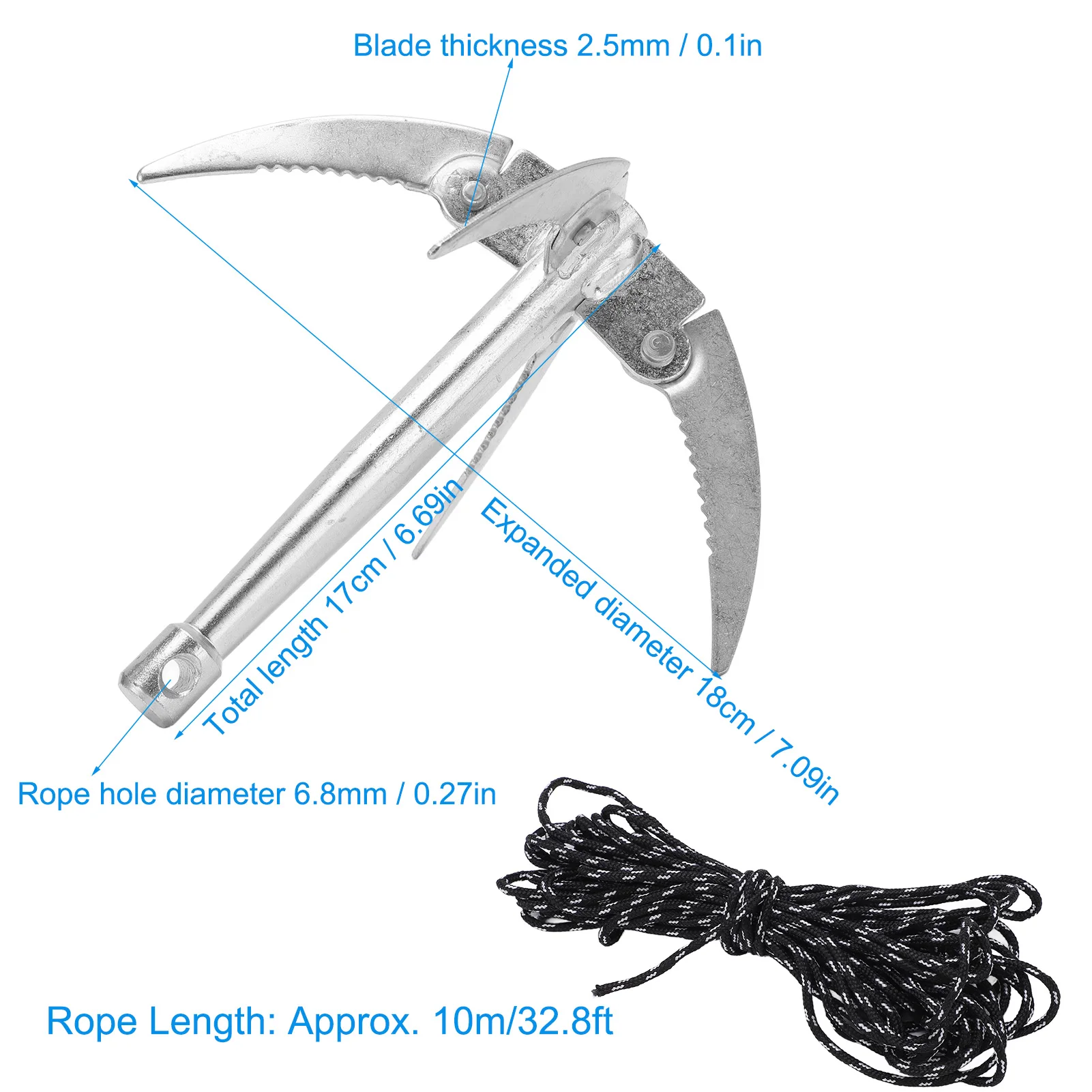 Fishing Water Grass Knife with 10m Rope Foldable Galvanized Iron Rust Resistance Durable Weed Remover