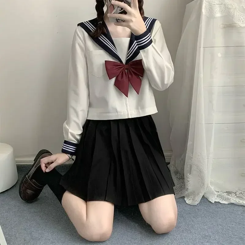 Japanese Style Student Girls School Uniforms Girls Navy Costume Women Sexy Navy JK Suit Sailor Blouse Pleated Skirt