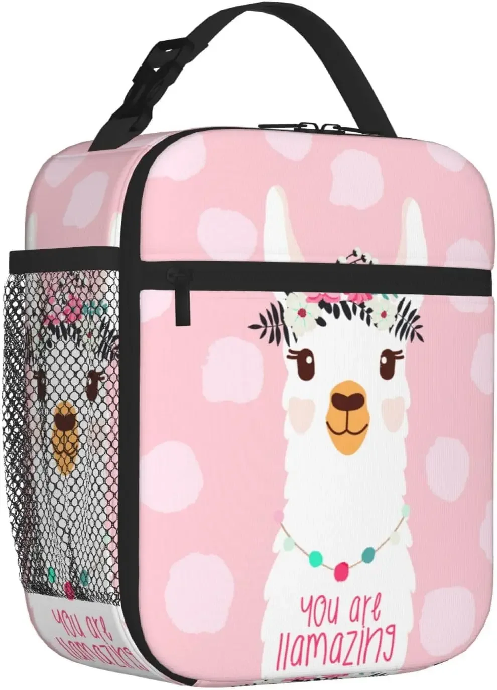 Cute Llama Animal Pink Alpaca Lunch Bag Insulated Reusable Lunch Box Lunch Tote Lunchbox Portable Bento Bags For Men