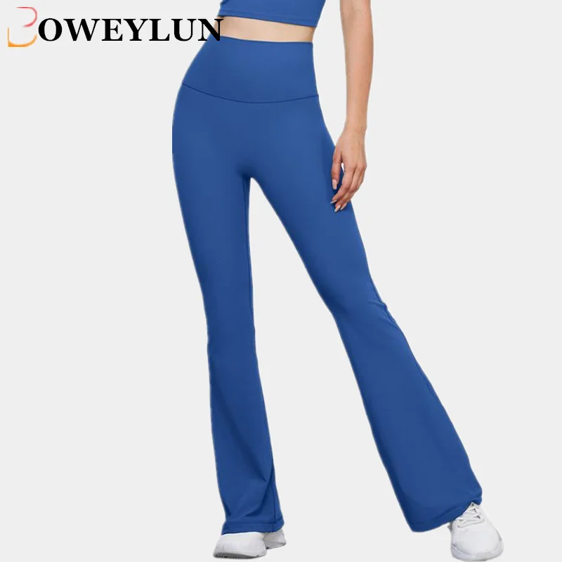 

BOWEYLUN Naked Micro Flare Yoga Pants Women's Spring/Summer New High Waist Hip Lifting Solid Color Fitness Pants Female