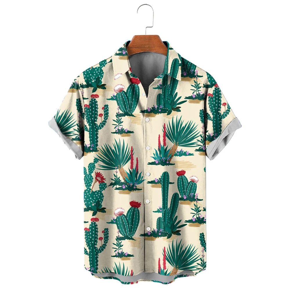 

HX Beach Shirts Fashion Brand Hawaiian Cactus Leaves Printed Shirt 3D Graphic Tops Ropa Hombre Men Clothing