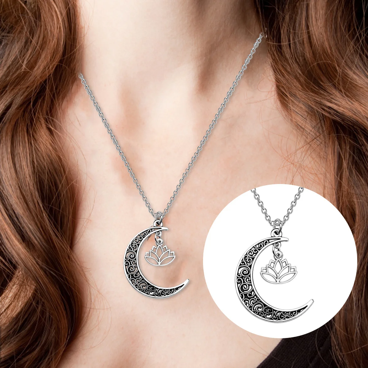 

Hollow Moon Lotus Flower Necklace Creative Pendant Stylish Neck Chain Women Jewelry Female Necklace Stylish Neck Chain