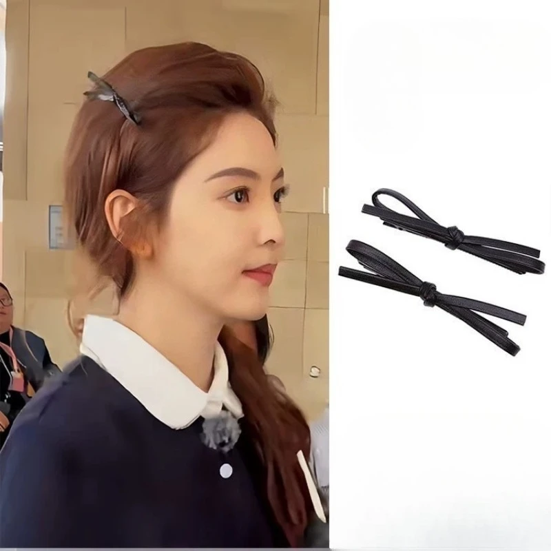 Korean Style PU Leather Bow Hair Side Clip Simple Fashion Versatile Delicate Y2K Girls Bobby Pin Sweet Cute Hair Accessories New