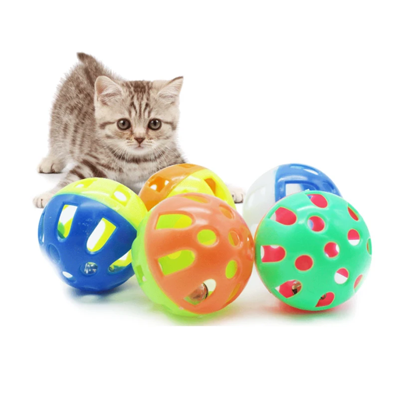 1~10PCS Ball With Bell Ring Toys For Cats Plastic Jingle Playing Chew Rattle Scratch Balls Interactive Cat Training Toys Pet Cat