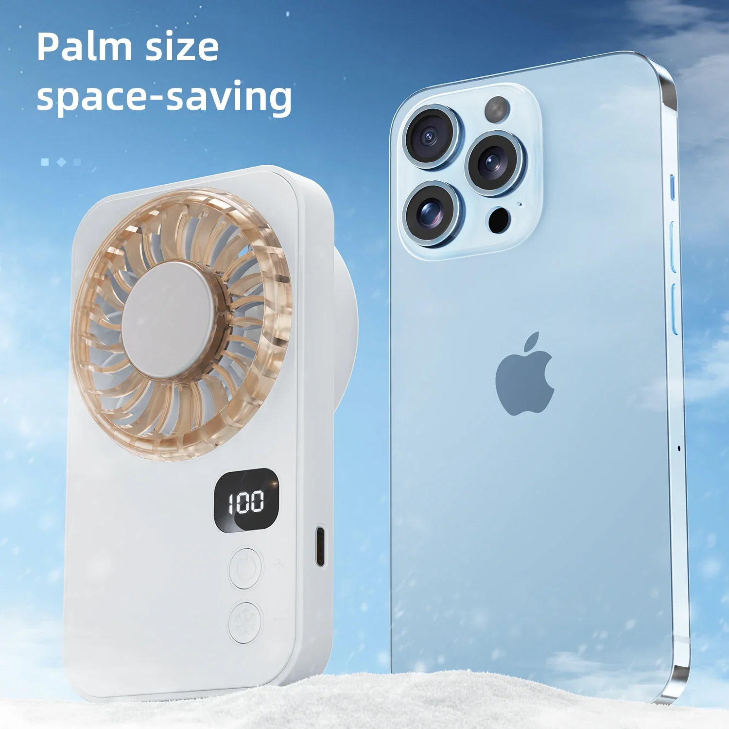 Mini Handheld Fan Ice Compress Portable USB Rechargeable Digital Display Stepless Speed Cooling Desktop Fan with Lanyard
