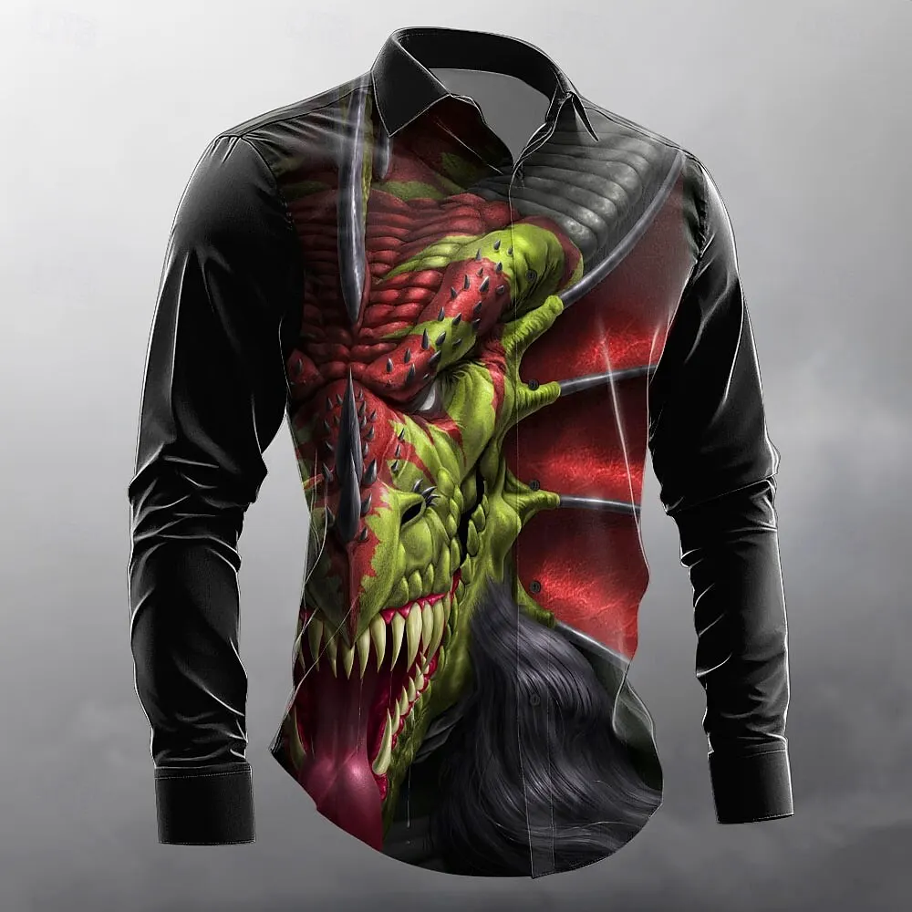 

Men's Terror Face Button Up Shirt Long Sleeve Designer Shirt Artist graphics printed Tops casual shirts for men streetwear
