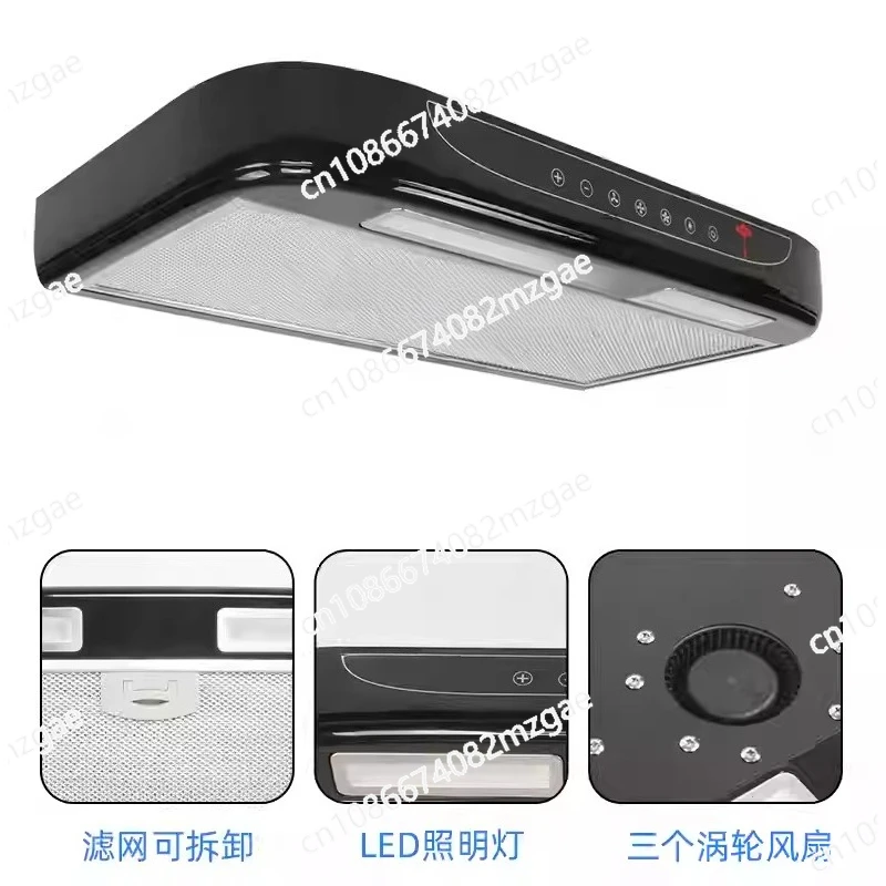 Camper Van 12V Range Hood with Touch Control & Key Switch, Integrated LED Light, Detachable Filter for Easy Maintenance