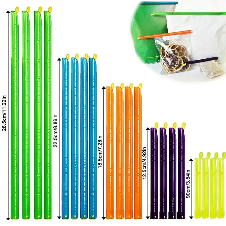 10/20PCS Bag Sealer Sticks, Chip Clips Plastic Bag Sealer Stick, Plastic Closure Rods -4 Sizes Magic Kitchen Food Storage Clips