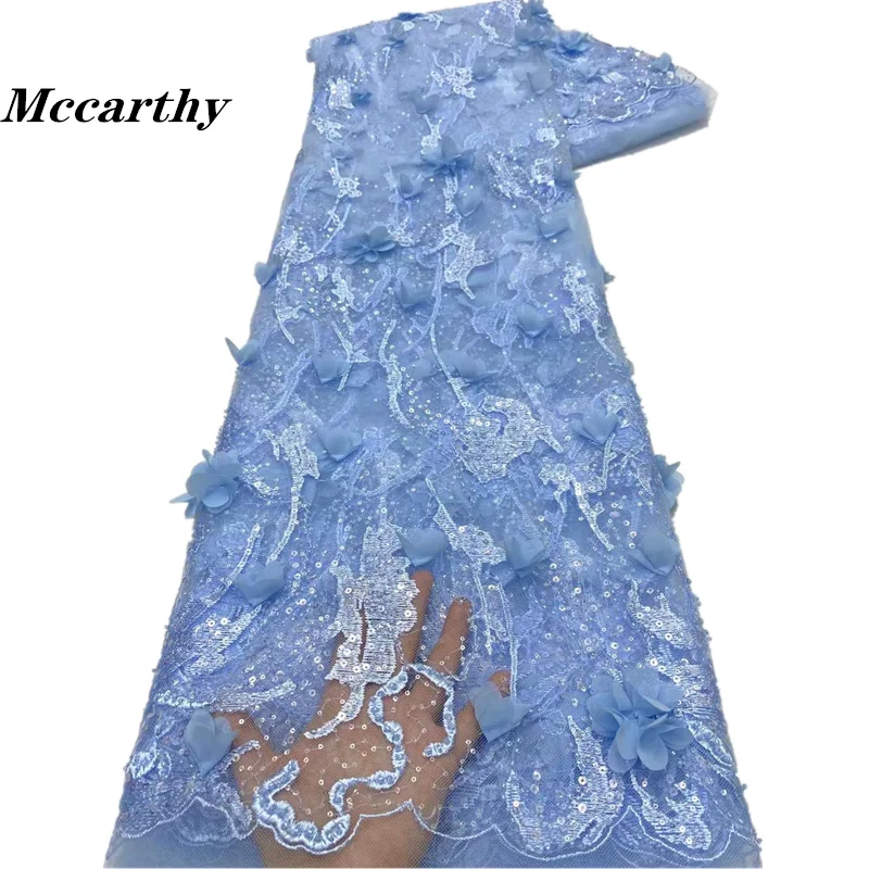 

Mccarthy Fashion French Mesh 3D Flowers Embroidery Beadeds Lace Fabric With Sequins African Nigerian Fabric For Wedding Dress