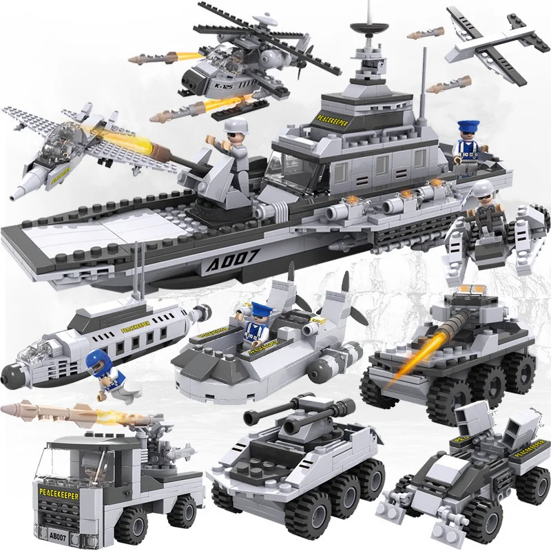 

Military Ship 8In1 Aircraft Cruiser Building Blocks Army Warship Plane City Helicopter Bricks Kit Educational Toys for Children