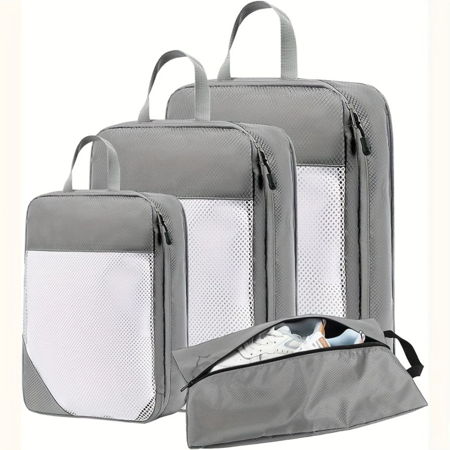 

4-Piece Travel Compression Packing Cubes Set, Organizer Bags, Mesh Visible Pouches, Luggage Organizers, Space Saving For Suitca