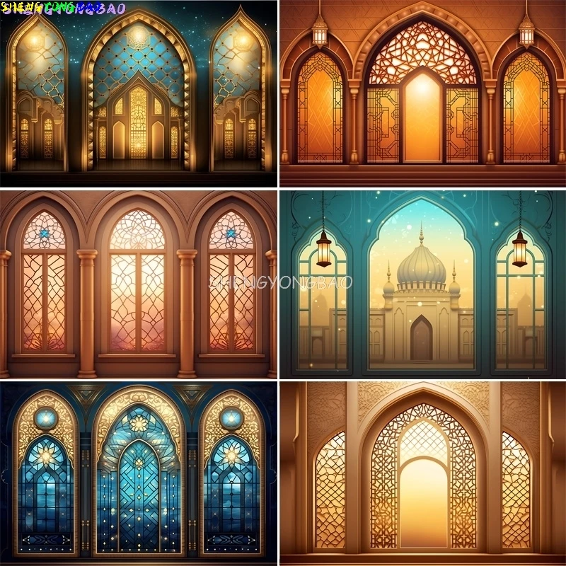 Kareem Ramadan Mubarak Photography Backdrops Kareem Muslim Islamic Moon Night Party Moon Lanterns Mosque Photo Background EI-01
