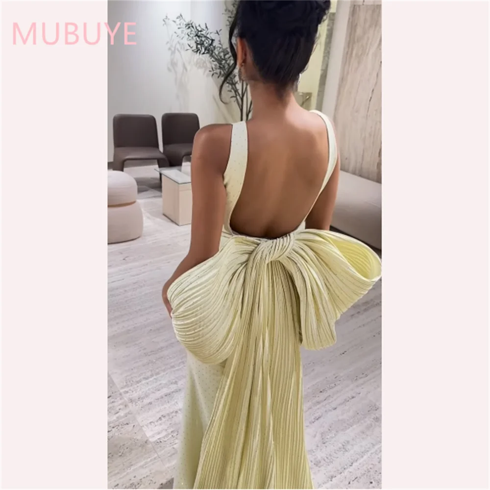 Mobuye 2024 Arab Dubai Backless Prom Dress Korte Mouwen Met Enkellange Avond Mode Elegante Feestjurk Voor Vrouwen