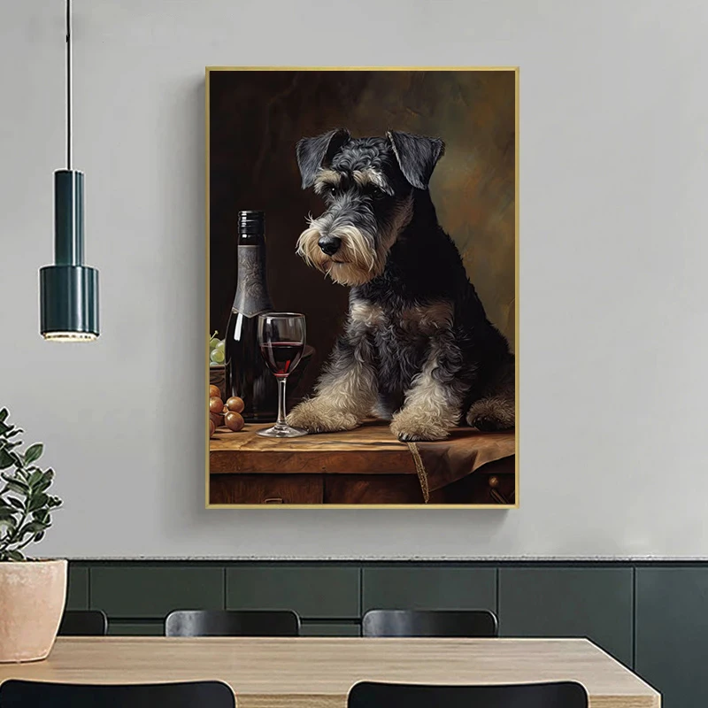 Classic Oil Print Dog Portrait Posters Vintage Dachshund French Bulldog Schnauzer Wine Tasting Wall Canvas Painting Home Decor