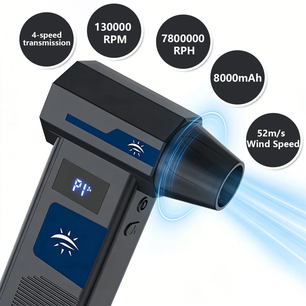 Peniup Udara Turbo Fan yang Kuat, untuk Pembersihan Mobil dan Komputer, dengan Layar Digital, Peniup Udara Terkompresi Portabel, untuk Penggunaan Luar Ruangan