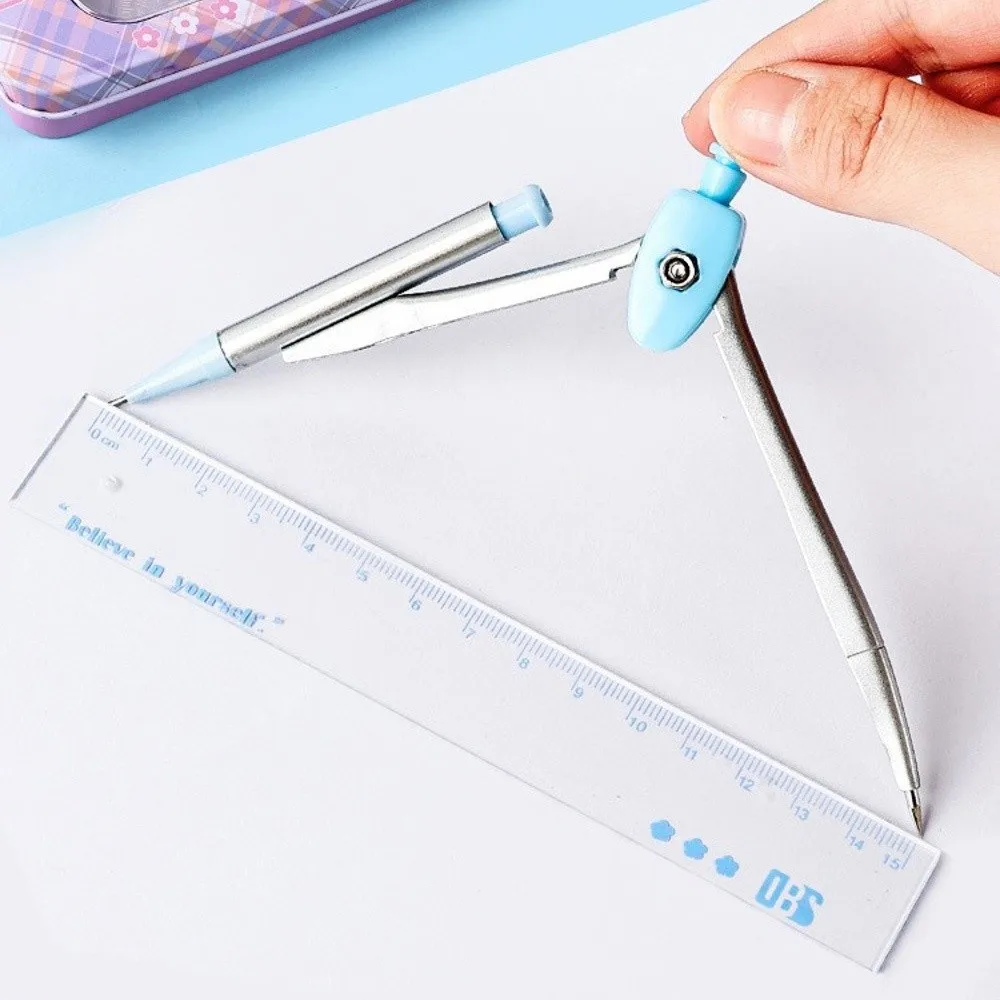 8PCS Multifunctional Plastic Ruler Compasses Set Eraser Straight Ruler Protractor Transparent Square Triangle Ruler Students