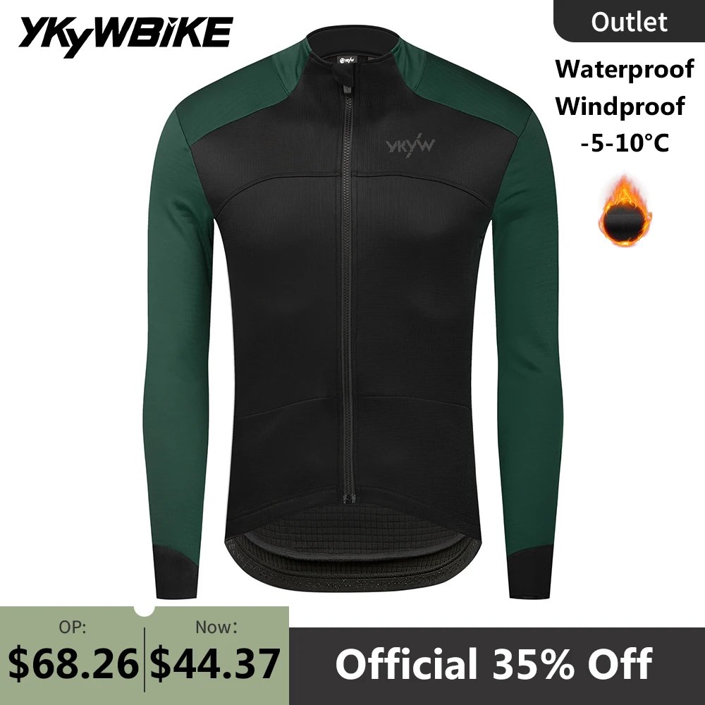 

YKYWBIKE Men's Cycling Jacket Waterproof Windproof Road Bike Tops Winter 0°C Thermal Fleece Bicycle Jersey Cycling Clothing