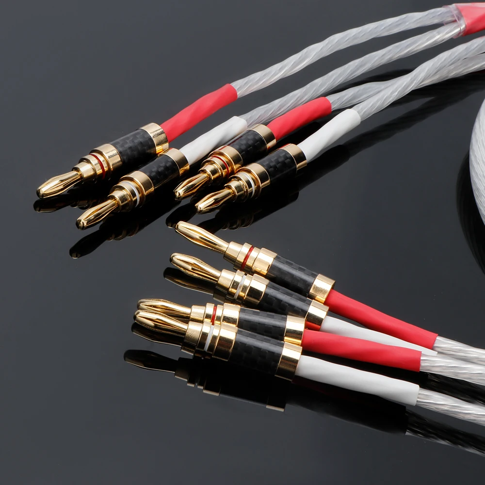 

Pair 8N OCC Hifi Audio Speaker Cable hifi loudspeaker wire cable with Gold plated banana plug audio cable