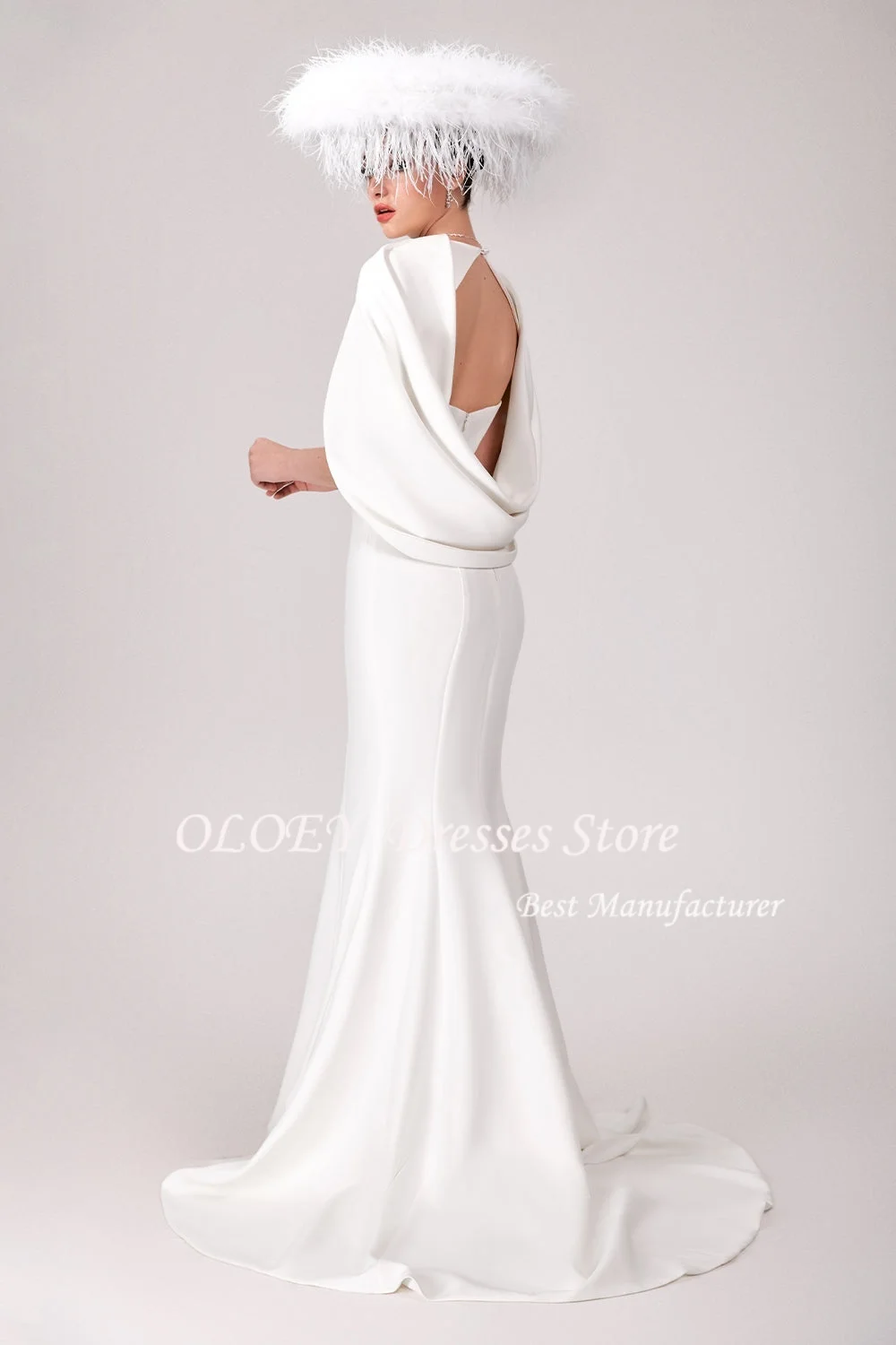 OLOEY マーメイドウェディングドレス 2026 カスタマイズされた O ネックビーズプリーツサテンブライダルドレス Vestidos De Novia 特別な日のドレス