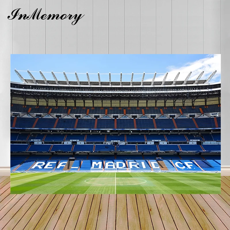 Football Backdrop Real Madrid Stadium Soccer Field Boy Birthday Party Custom Photography Background Photo Prop