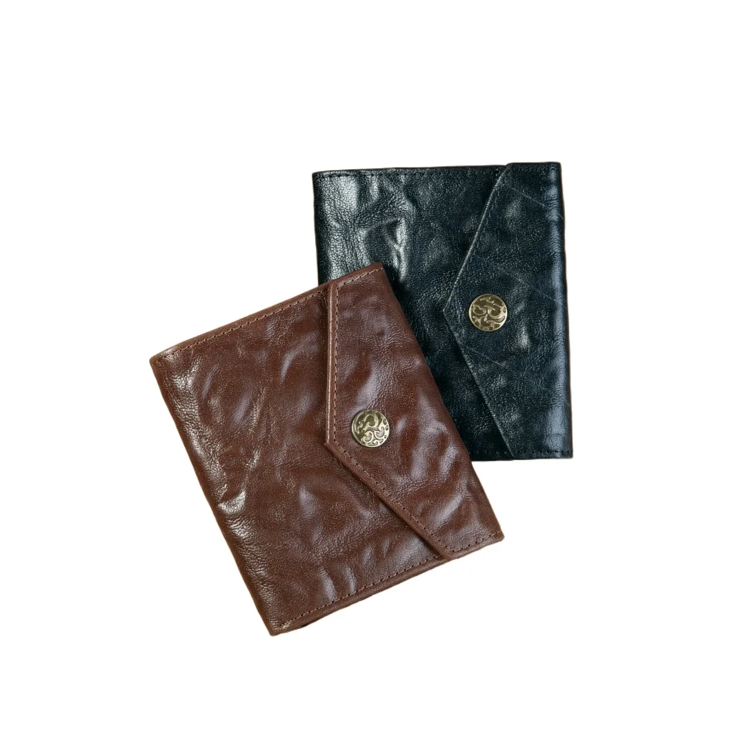 

Minimalist Leather Billfold Envelope Snap Closure ID Wallet - Slim Durable Organizer Wallets for Driver's License & Cards