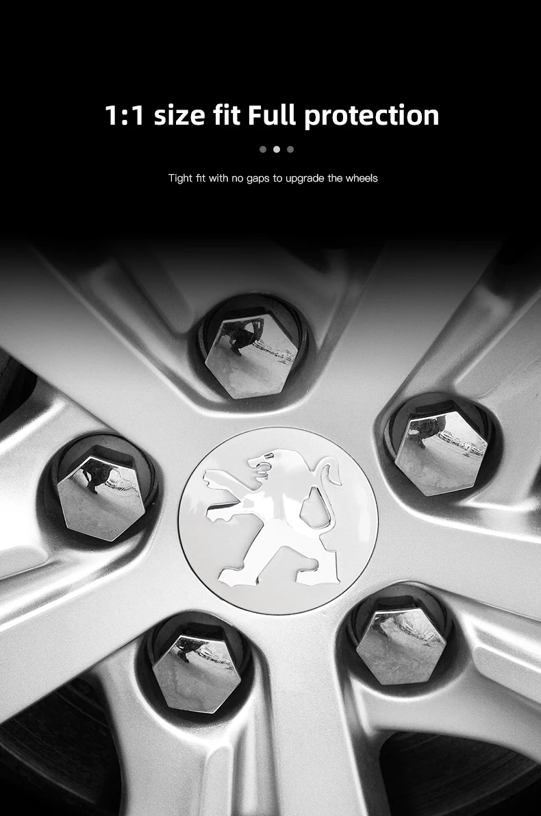 4er-Set spezielle Radnabenabdeckungen für neue Peugeot Modelle 206, 307, 308, 207, 3008, 208, 407, 508, 2008, 5008, 301, 406, 408, 607, 4008 – Detail 5
