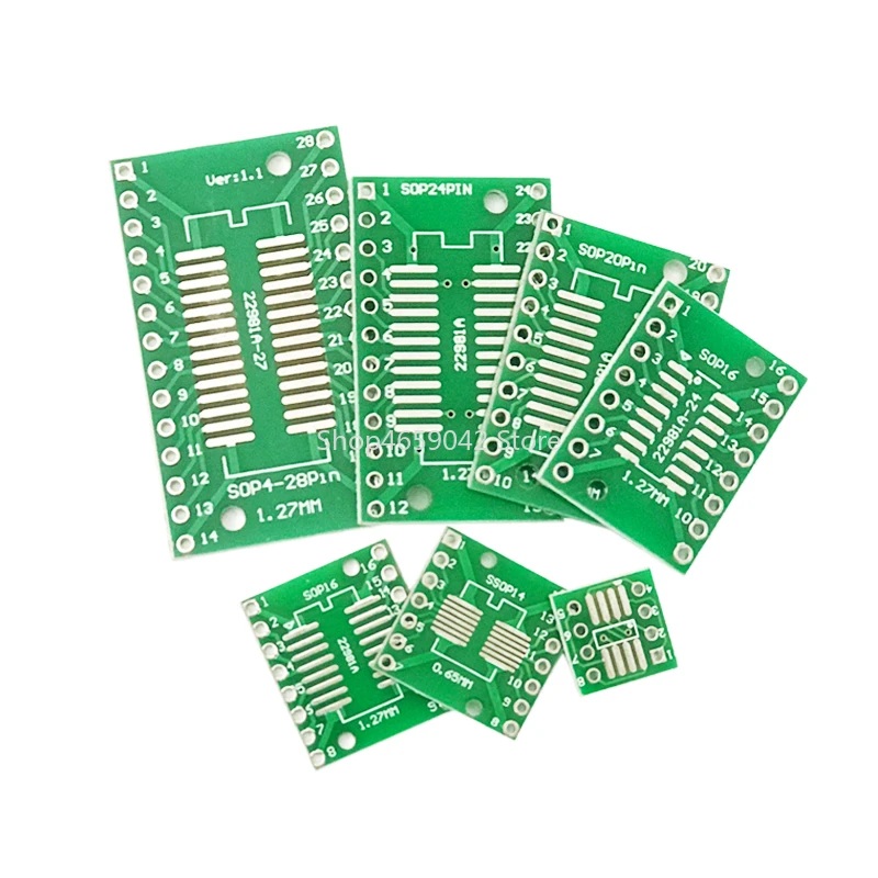 35pcs=7value*5pcs PCB Board Kit SMD Turn To DIP Adapter Converter Plate SOP MSOP SSOP SOT23 8 10 14 16 20 28 SMT To DIP