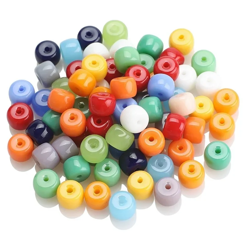 Glass  Barrel Beads 6*8MMDIY Jewelry Accessories Porcelain Color Imitation Jade Glass Cylindrical Beads Frosted Beads Scattered