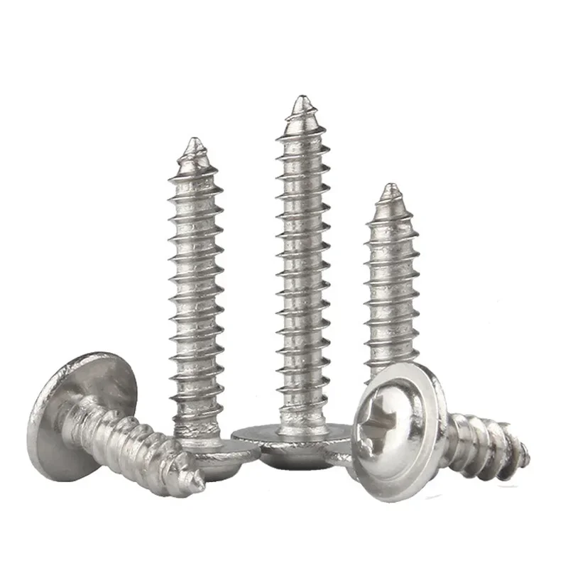 50pcs M1.4 M1.7 M2 M2.3 M2.6 M3 M4 Cross Round Head with Washer Self Tapping Screw 304 Stainless Steel Wood Screws