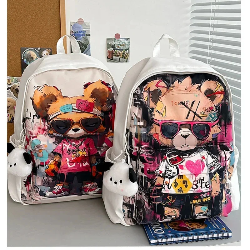 

Kawaii Graffiti Bear Backpack Women Men Casual Rucksack Student School Bags for Teenager Daypack Hip Hop Travel Bags Bookbag