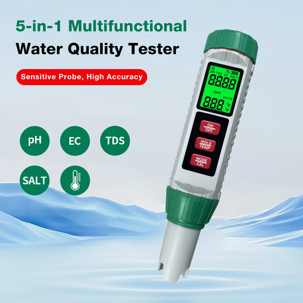 Digitales PH-Messgerät PH/ORP/EC/TEMP/SALT/S.G/TDS 7 in 1 / 5 in 1 Wasserqualitätstester mit hoher Präzision für Trinkwasser und Aquarien – Detail 1
