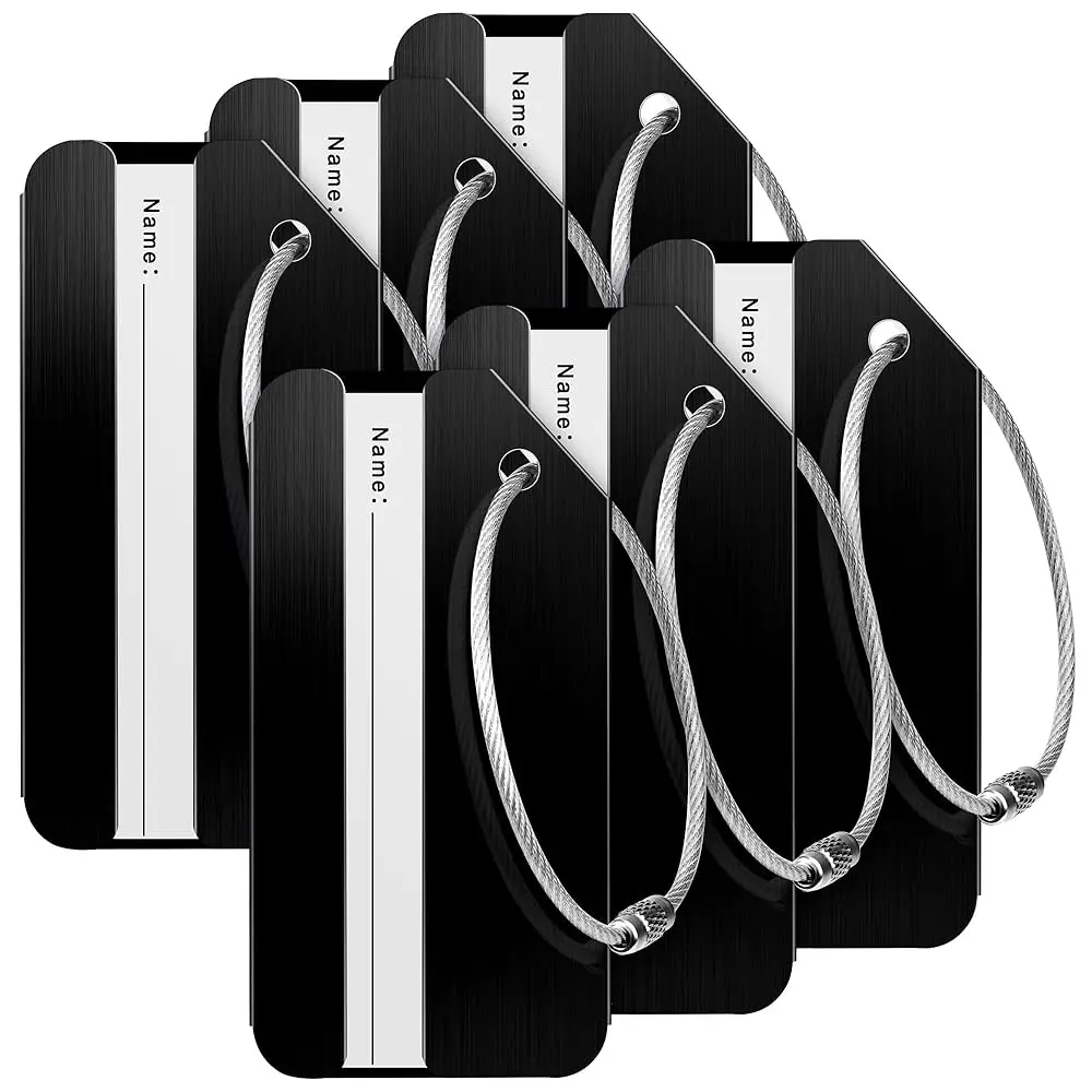 

6 Pack Luggage Tags for Suitcases Aluminum Privacy Protection Bag Tags Luggage Identifier Travel Accessories Essentials (Bla