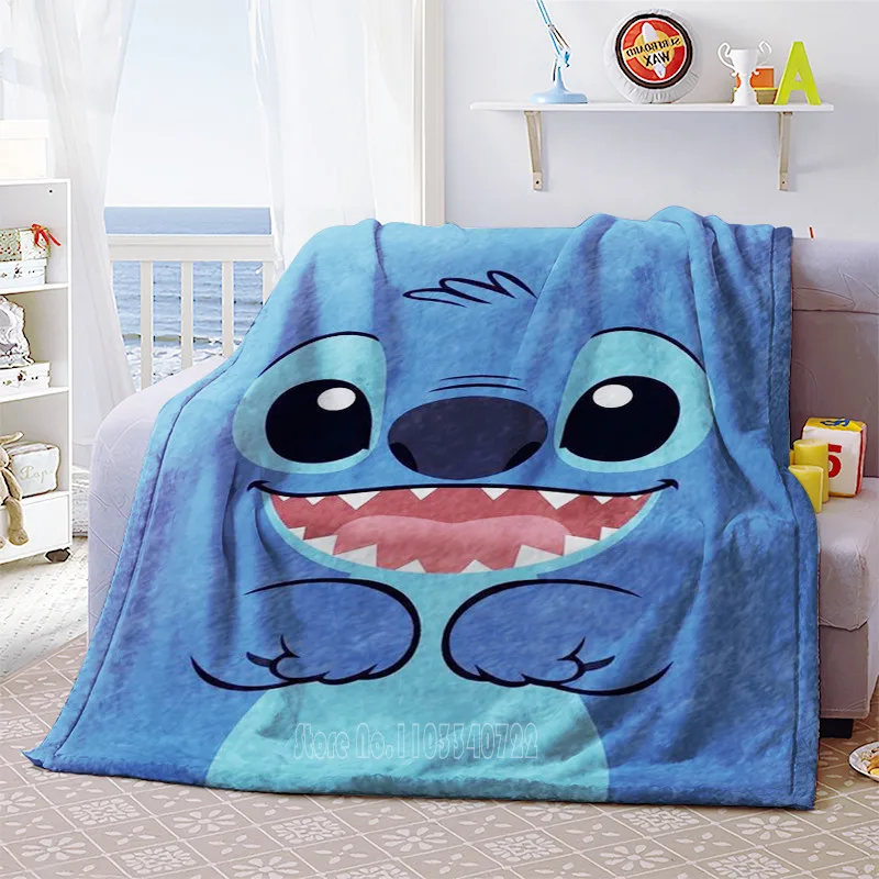 

Anime Custom Surprise Lilo Stitch Flannel Blanket Throw Office Thick Nap Blanket Warm Home Sofa Decor Unisex Kids Boy Girl Gift