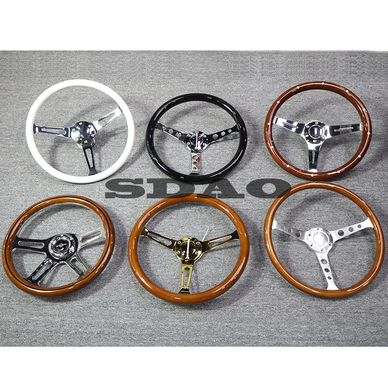 Universal 15 Inch Racing Style Car Steering Wheel 380mm Peach Wood Auto Sports Drifting Steering Wheel